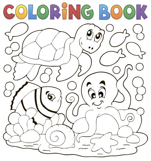 Coloring picture sea world vector template 08 template sea world picture coloring   