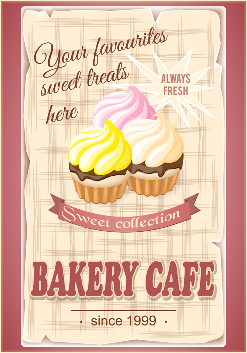 Vintage bakery cafe poster cover vector vintage poster cover cafe bakery   