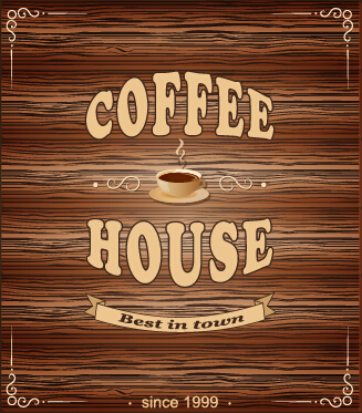 Coffee poster with wooden background vector 02 wooden poster coffee background vector background   