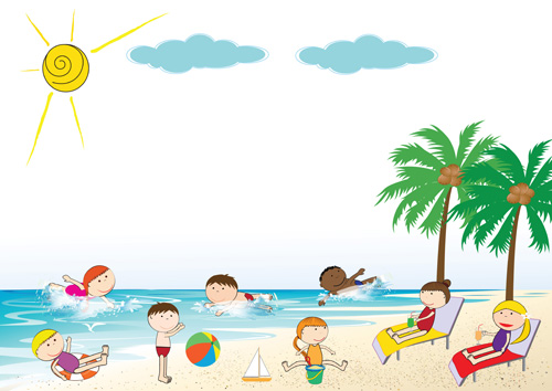 Children and beach summer background vector 01 summer children beach background   