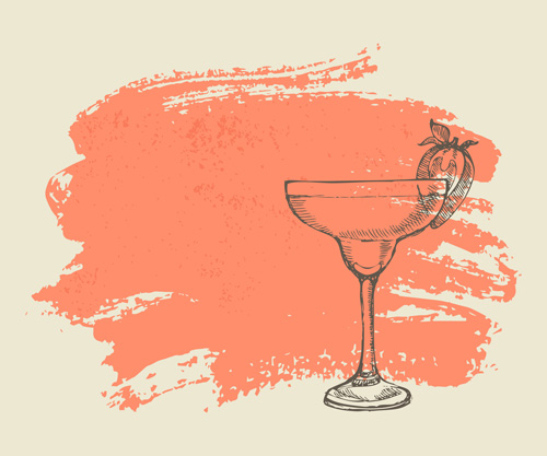 Hand drawn cocktail with grunge background 03 hand-draw hand drawn cocktail background   