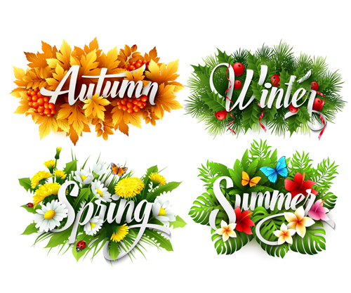 4 seasons beautiful flower labels vector 02 labels flower beautiful 4 seasons   