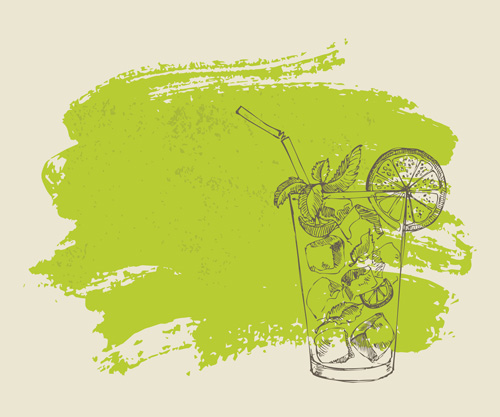 Hand drawn cocktail with grunge background 04 hand-draw hand drawn cocktail background   