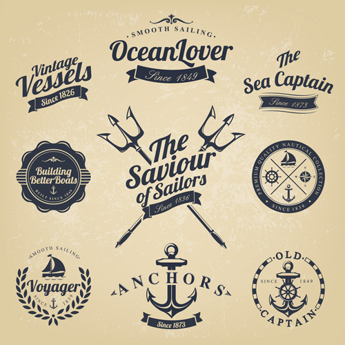 Set of Nautical labels vector 07 nautical labels label   