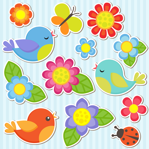 Bird and butterfly and ladybug with flower sticker vector sticker ladybug flower butterfly bird   