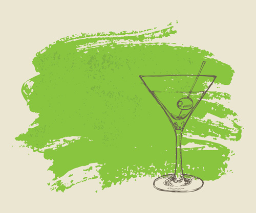 Hand drawn cocktail with grunge background 02 hand-draw hand drawn cocktail background   