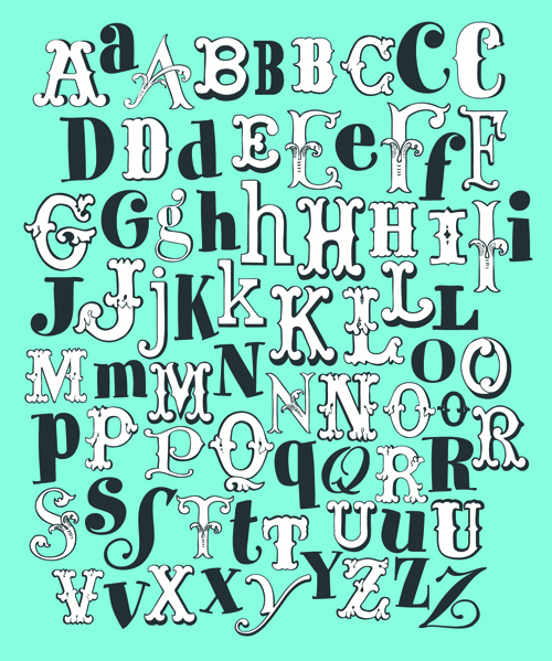 Retro alphabet set vector material 01 vector material Retro font alphabet   