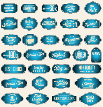 Ornate blue sale labels set vector sale ornate labels blue   