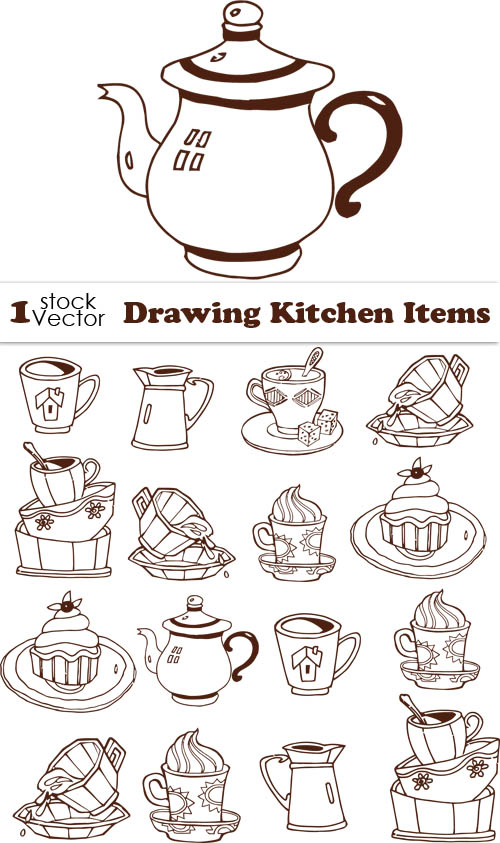 Kitchen tableware Drawing Vector Tableware kitchen drawing   