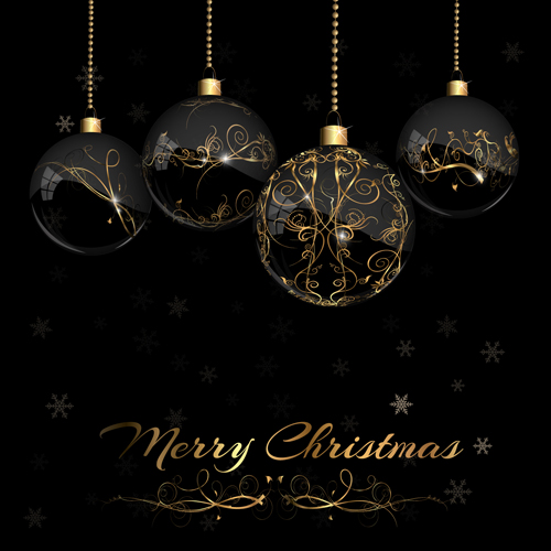 2015 christmas black background with glass baubles vector 01 glass christmas black background black baubles background 2015   