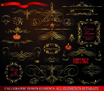 2014 Christmas gold calligraphic decoration elements vector 01 elements element decoration christmas calligraphic 2014   