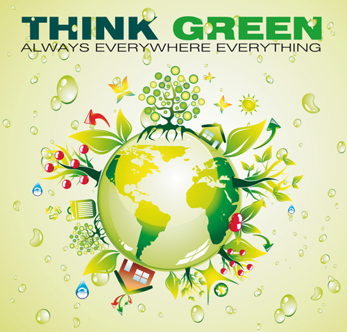 Think Green Earth design elements vector 05 green earth green elements element   