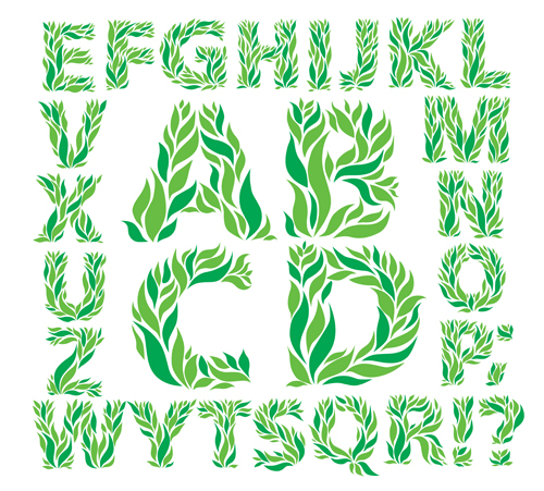 Green leaves alphabet excellent vector 01 green leaves Excellent alphabet   