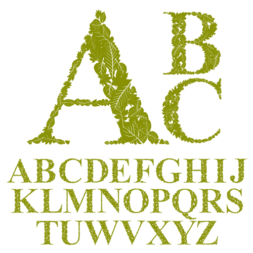 Green leaves alphabet excellent vector 06 green leaves Excellent alphabet   