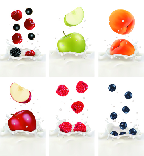 Fruits with milk vertical banner vector set 01 vertical banner milk fruits banner   