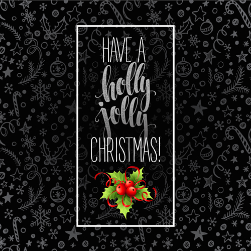 Christmas cards with holly berry vector material 10   