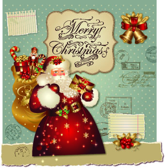 Santa golden glow christmas cards vector 07 santa golden christmas cards card   