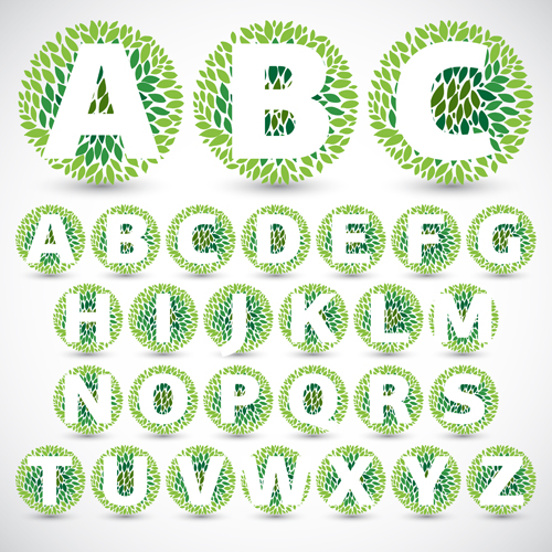 Green leaves alphabet excellent vector 02 green leaves Excellent alphabet   