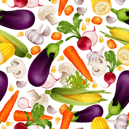 Different vegetable elements vector seamless pattern 01 vegetable seamless pattern elements different   