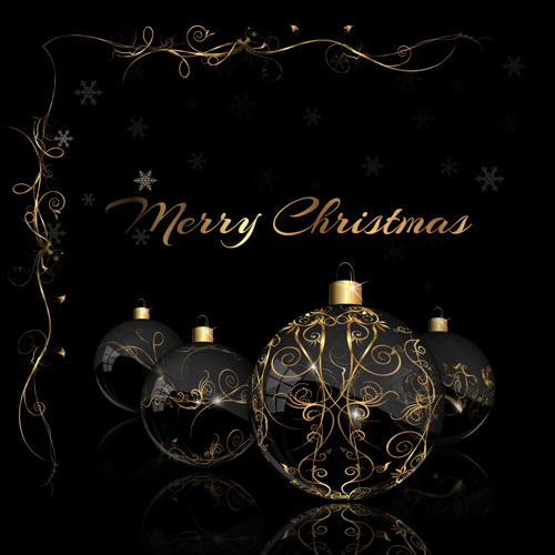 2015 christmas black background with glass baubles vector 02 glass christmas black background black baubles 2015   