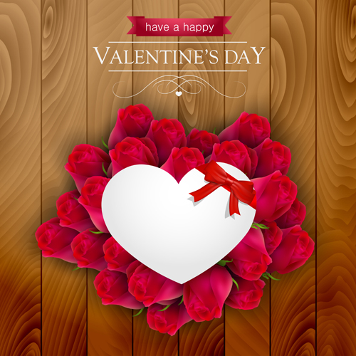 Valentines day elements with wooden background vector 08 wooden valentines elements day background   