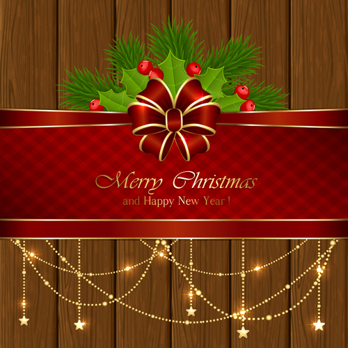 Christmas decor with wooden background vector material wooden material decor christmas background   