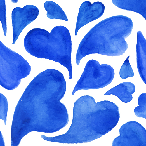 Blue watercolor heart seamless pattern vector watercolor seamless pattern heart blue   