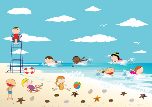 Children and beach summer background vector 06 summer children beach background   