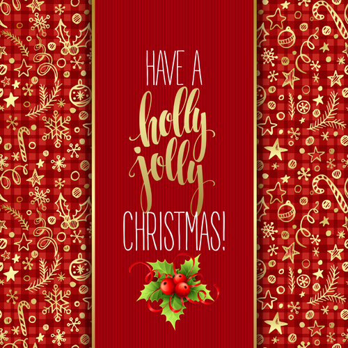 Christmas cards with holly berry vector material 05   