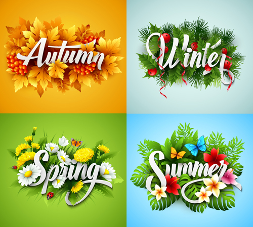 4 seasons beautiful flower labels vector 01 labels flower beautiful 4 seasons   