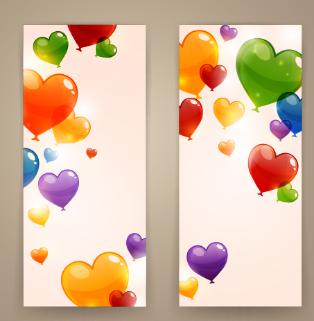 Colored heart shaped balloon banner vector Shape heart shaped colored banner balloon   