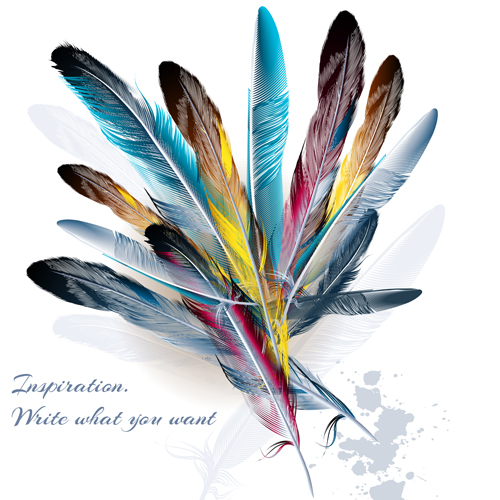 Colored feathers with grunge background vector 01 grunge feathers colored background   