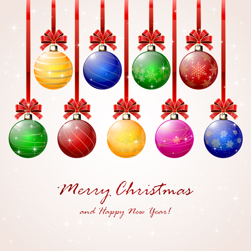 Colored christmas balls with red bow vector red colored christmas bow balls   