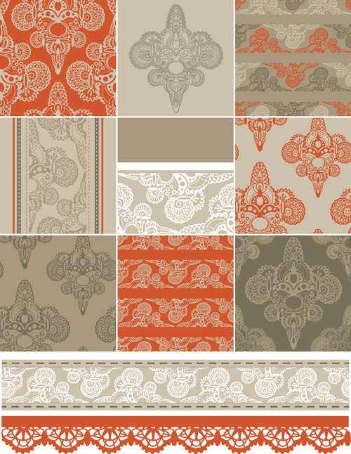 Vector set of floral seamless pattern 03 seamless patter background   