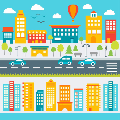 City landscape with architecture flat styles vector   