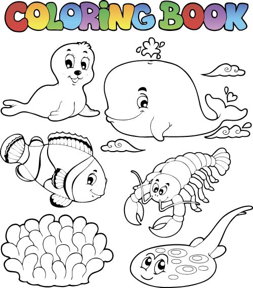 Coloring picture sea world vector template 03 template sea world picture coloring   