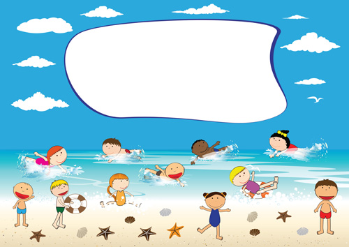 Children and beach summer background vector 07 summer children beach background   