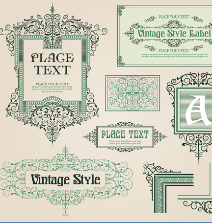 vintage style vector of Frame, border and ornament set 03 Vintage Style vintage ornament frame element border   