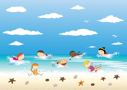 Children and beach summer background vector 08 summer children beach background   