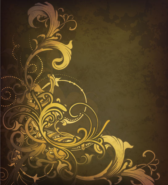 Glossy golden floral ornaments vector background 18 ornaments golden glossy background   