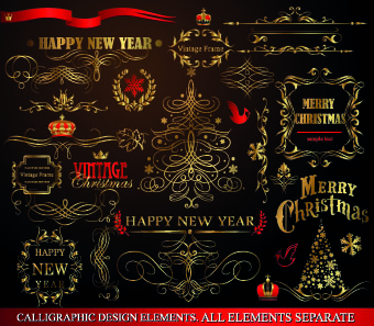 2014 Christmas gold calligraphic decoration elements vector 02 elements element decoration christmas calligraphic 2014   