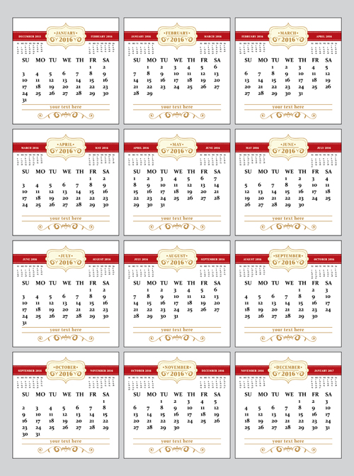 Retro 2016 calendars design vector material 05 material design calendars 2016   