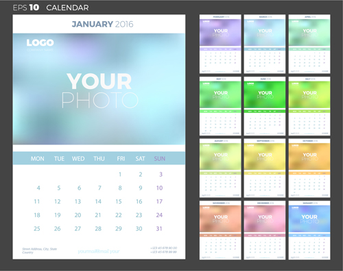2016 New year desk calendar vector material 08 year new material desk calendar 2016   