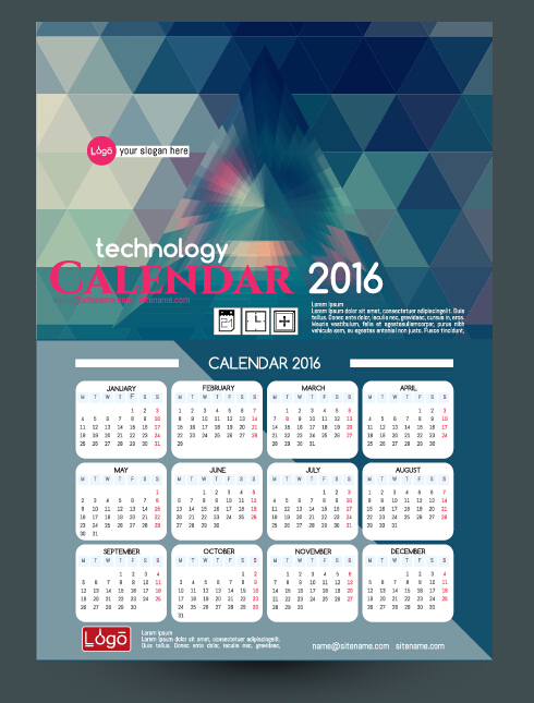 Technology background with 2016 calendar vector 06 technology calendar background 2016   