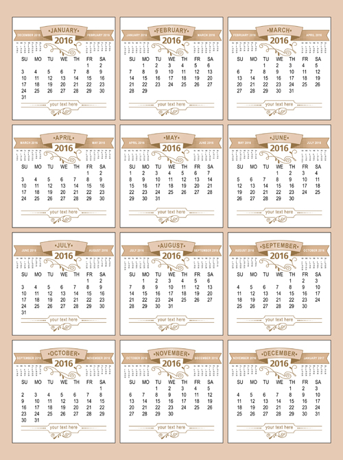 Retro 2016 calendars design vector material 04 material design calendars 2016   