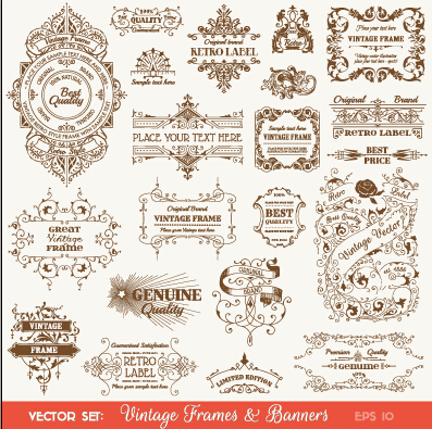 Vintage deco labels and banners vector vintage labels banners banner   