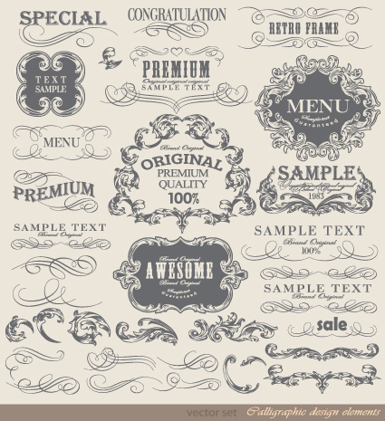 Retro Calligraphy design elements vector graphic 05 Retro font elements element Calligraphy font   