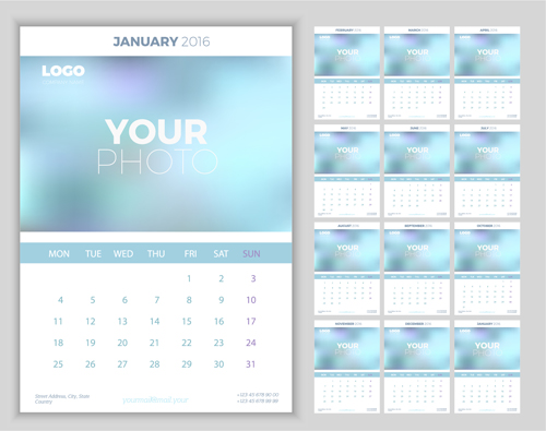 2016 New year desk calendar vector material 12 year new material desk calendar 2016   