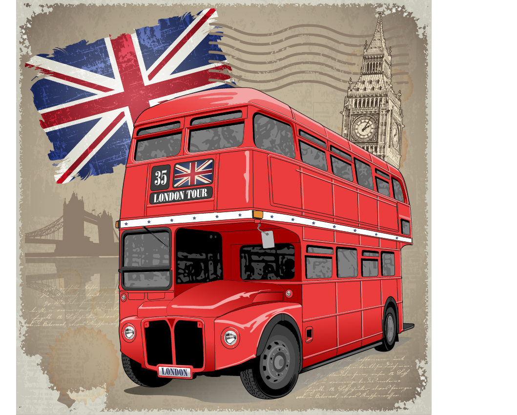 Retro london background with red bus vector Retro font london bus   