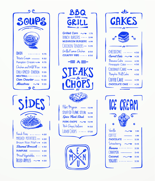 Hand drawn menu blue design elements 04 menu hand-draw hand drawn element design elements   